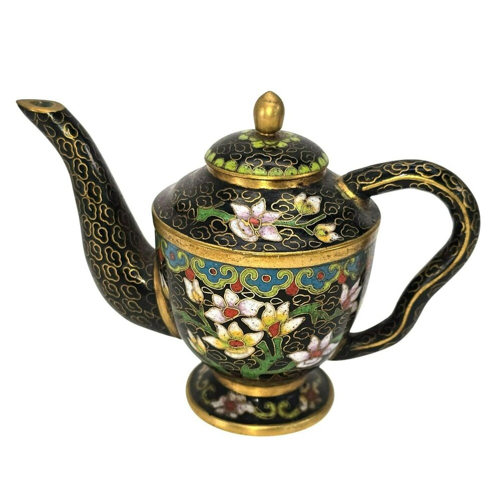 Chinese Cloisonné Floral Teapot With Lid & Intricate Vintage Design JE120